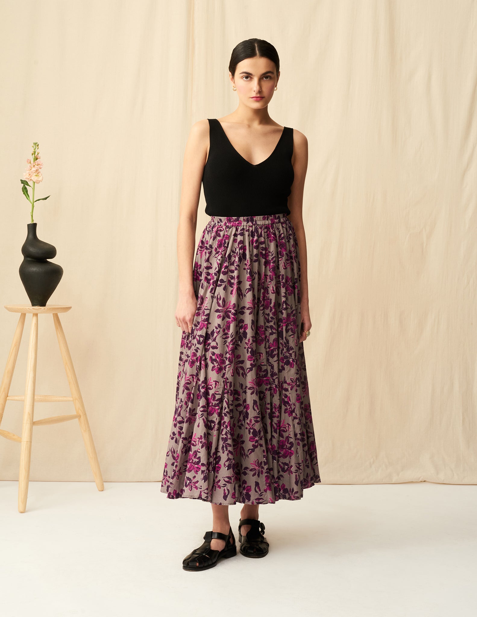 【予約】<br>月影のスカート <br>Garden Petals/Grey