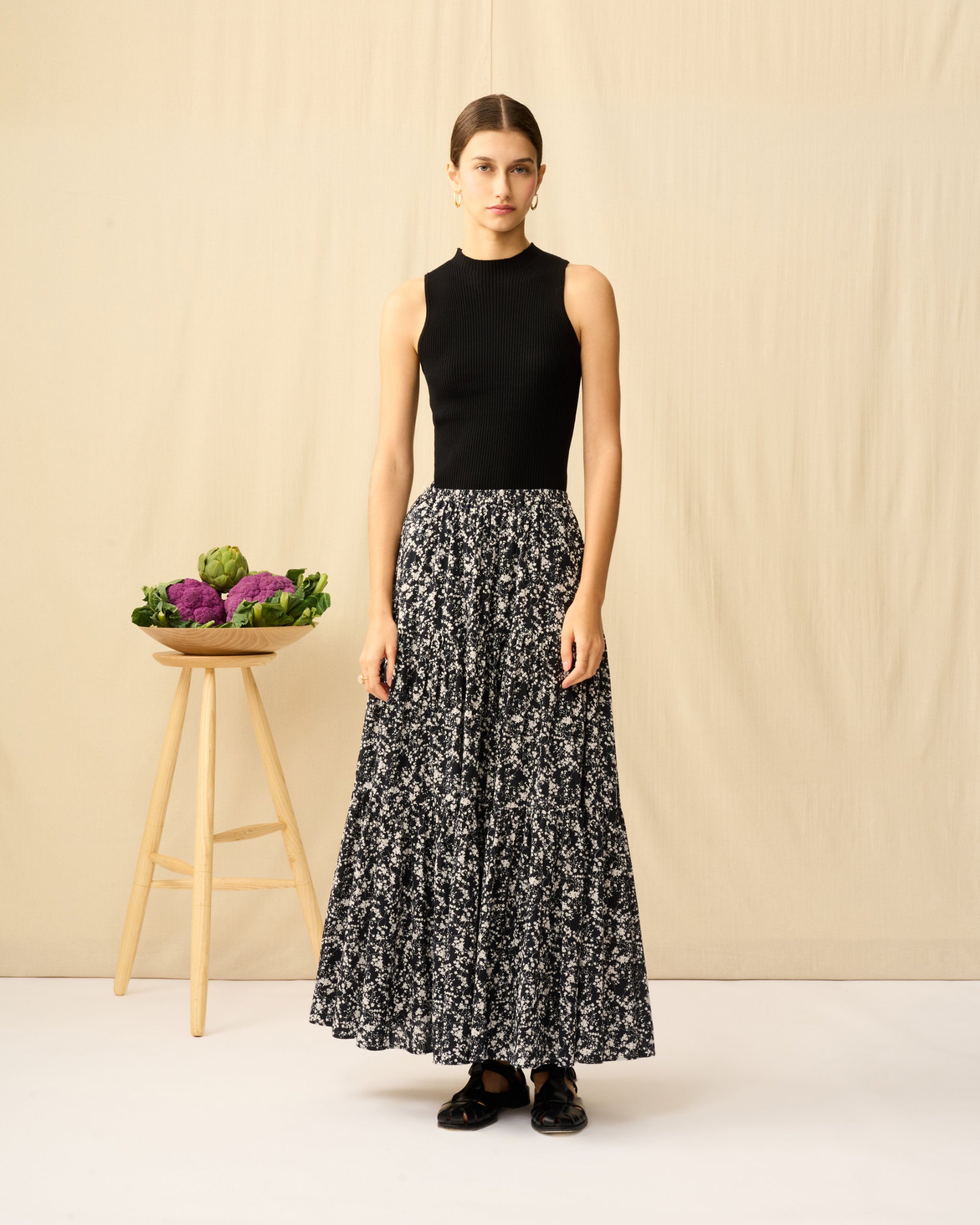 【予約】星明りのスカート Seersucker Shadow Play/Black