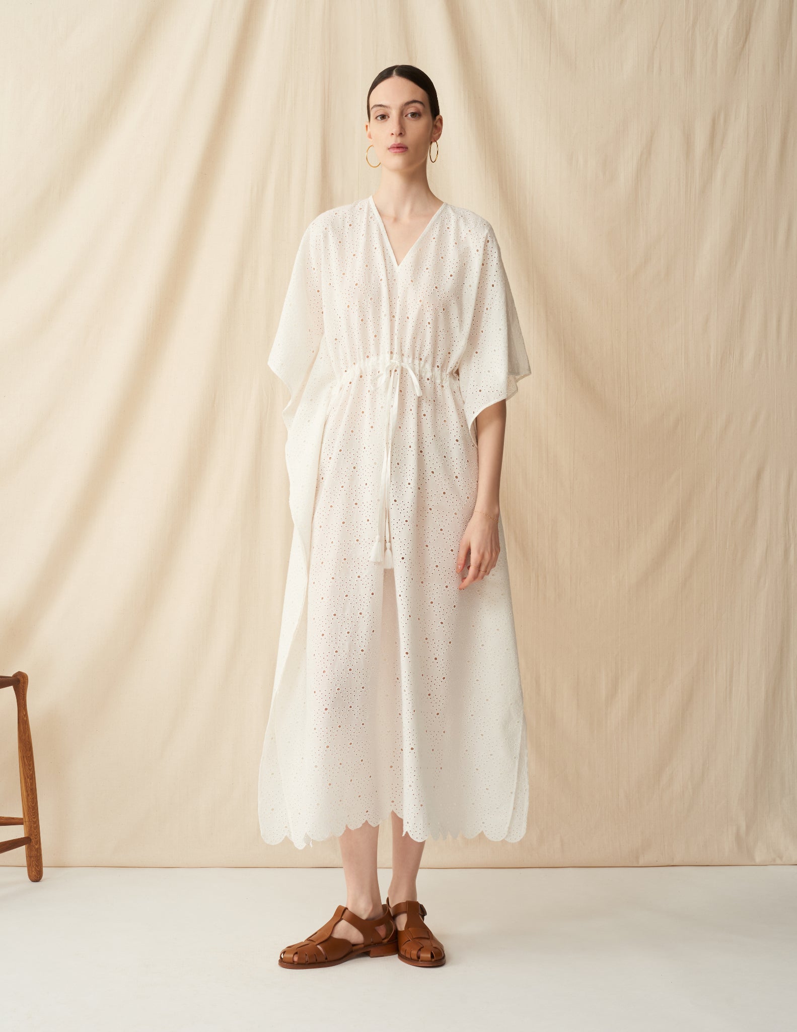 【予約】<br>草原の光のカフタン <br>Lace Arabesque/White