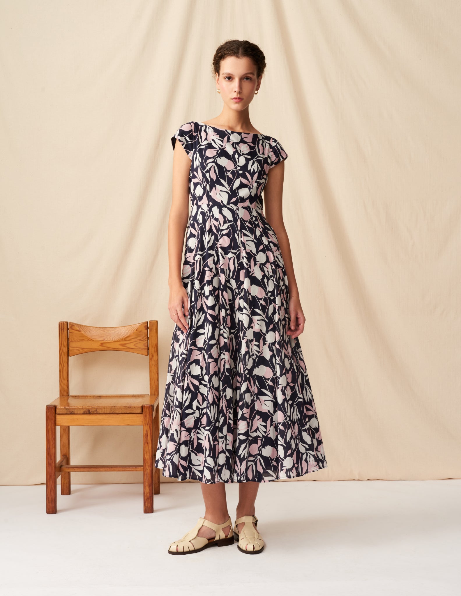 【予約】<br>月の夢のドレス Floating Leaves/Navy