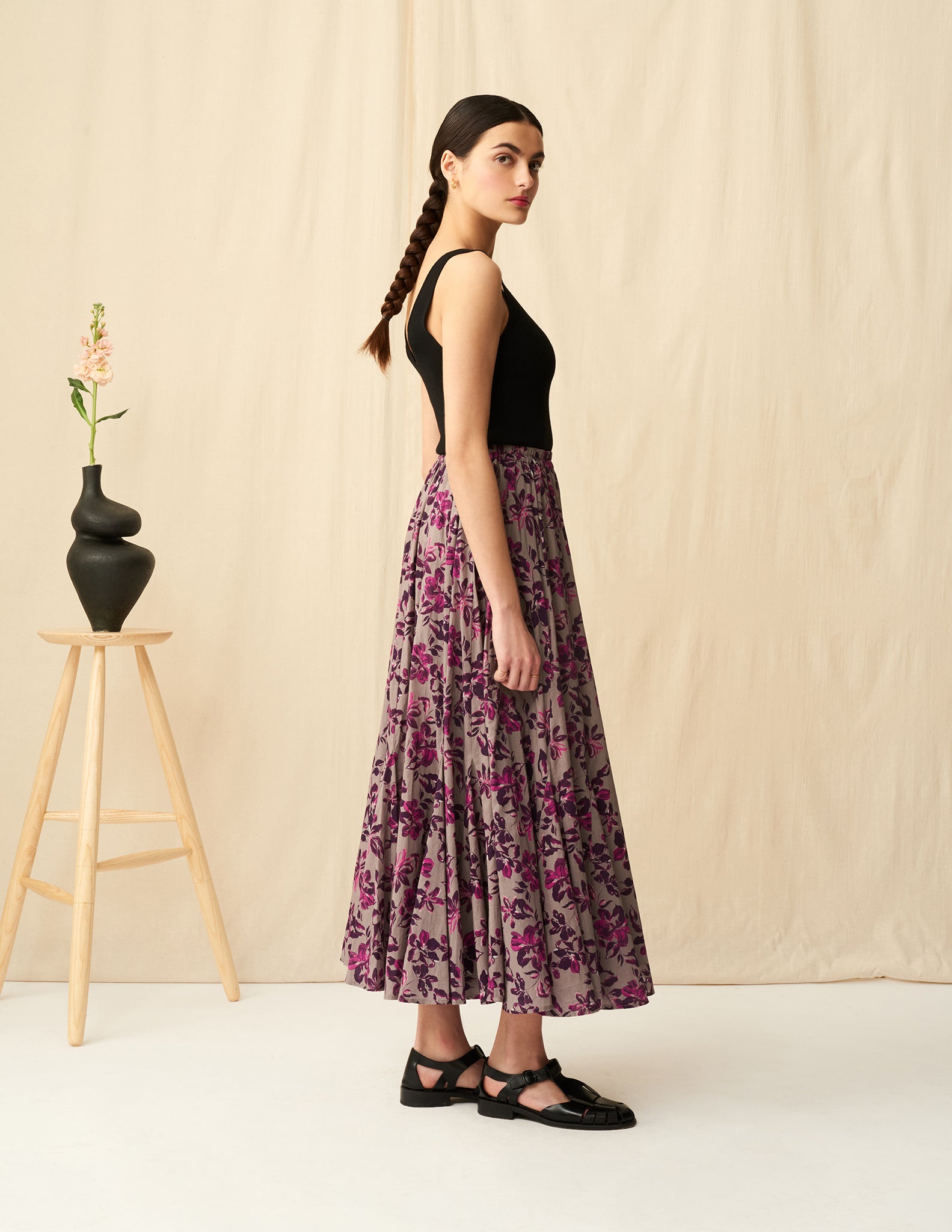 【予約】<br>月影のスカート <br>Garden Petals/Grey