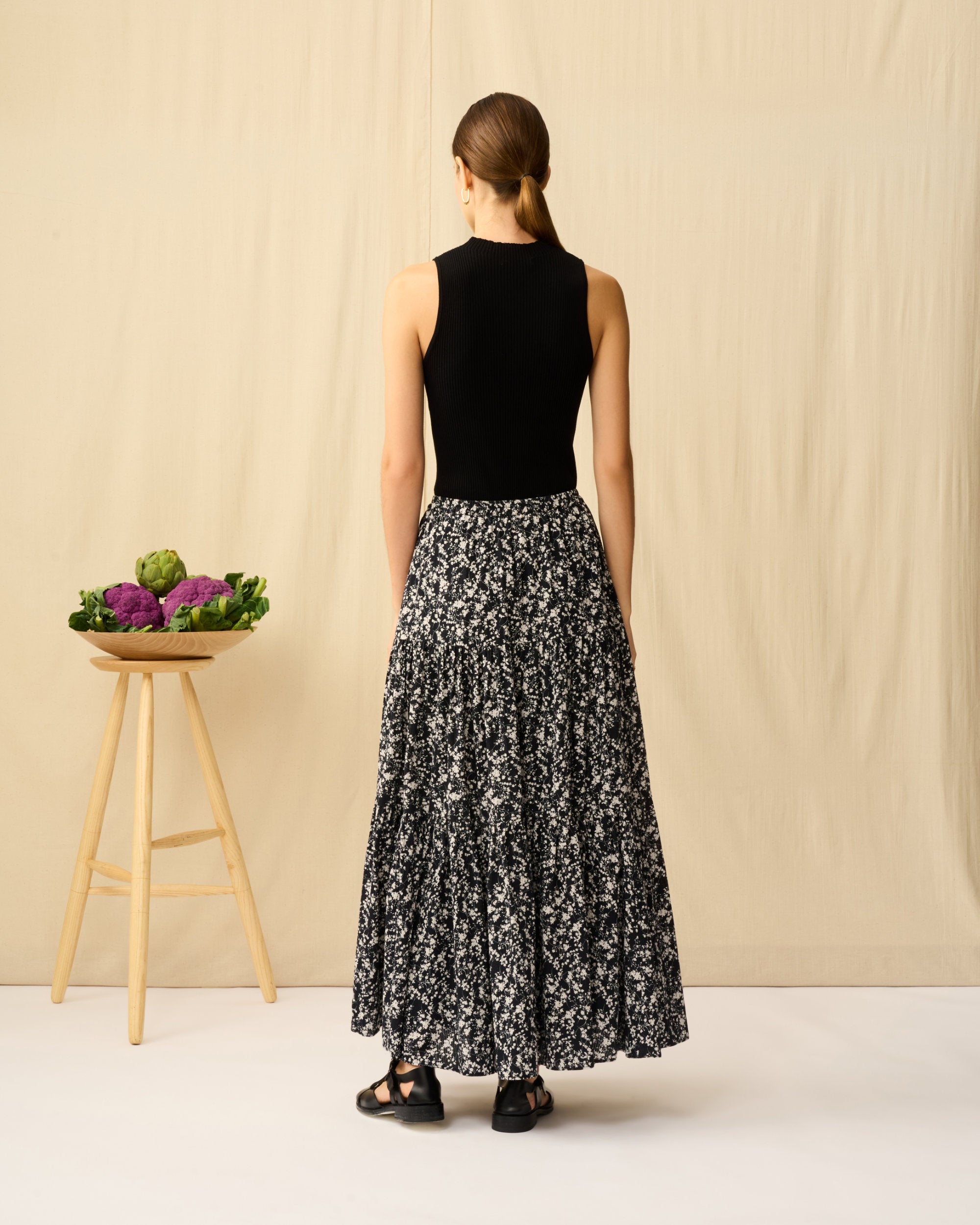 【予約】星明りのスカート Seersucker Shadow Play/Black