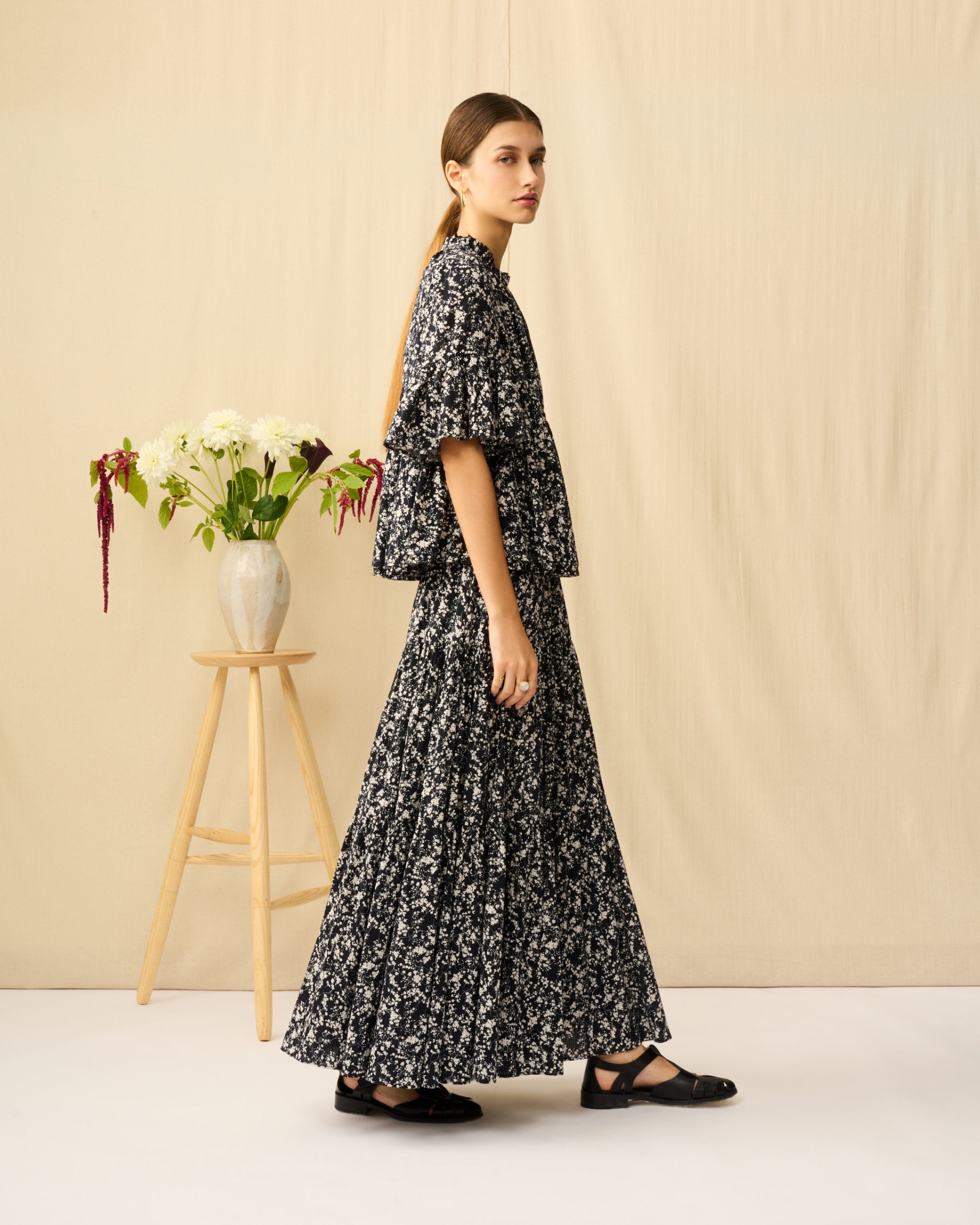 【予約】星明りのブラウス Seersucker Shadow Play/Black