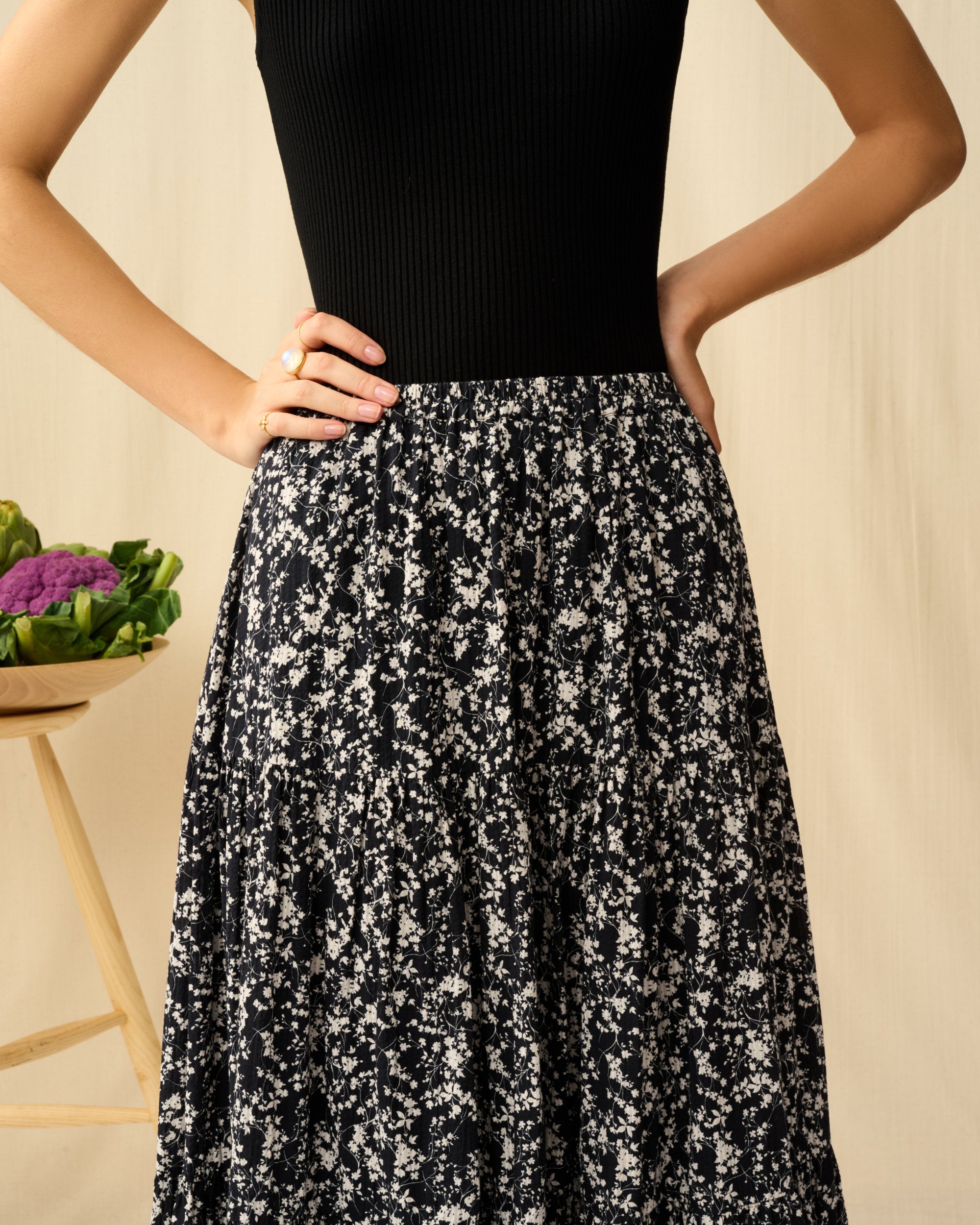 【予約】星明りのスカート Seersucker Shadow Play/Black