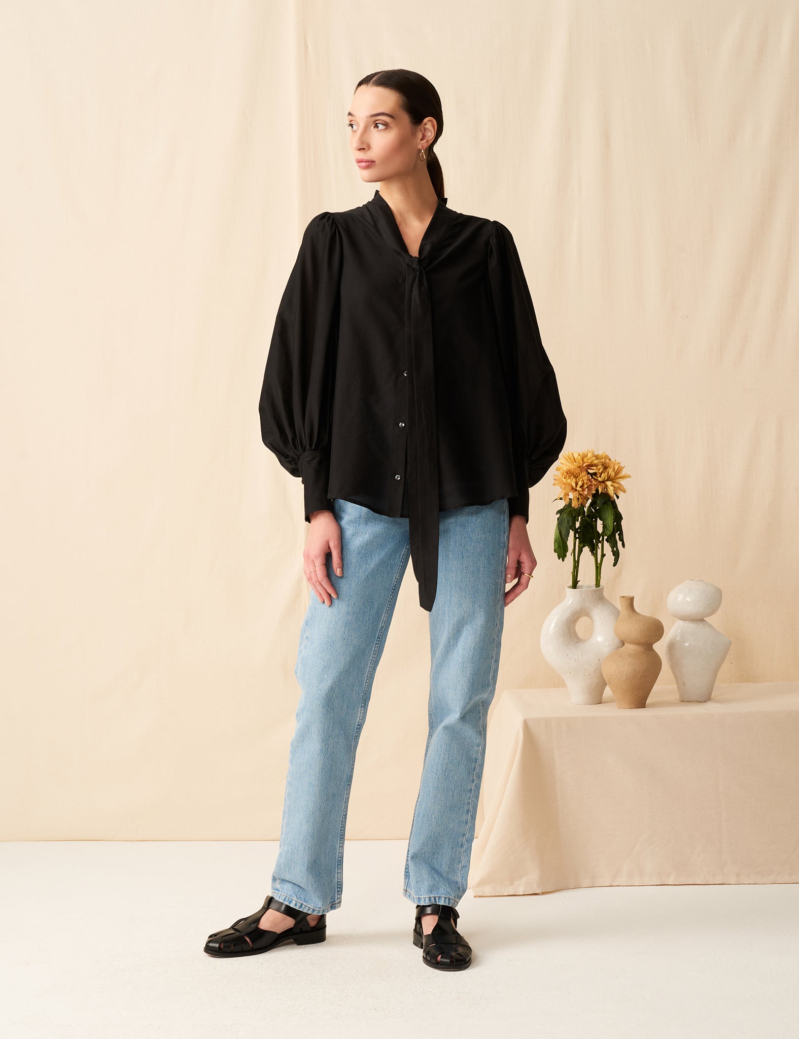 マリハ シティードレス ハムレットのブラウス Black