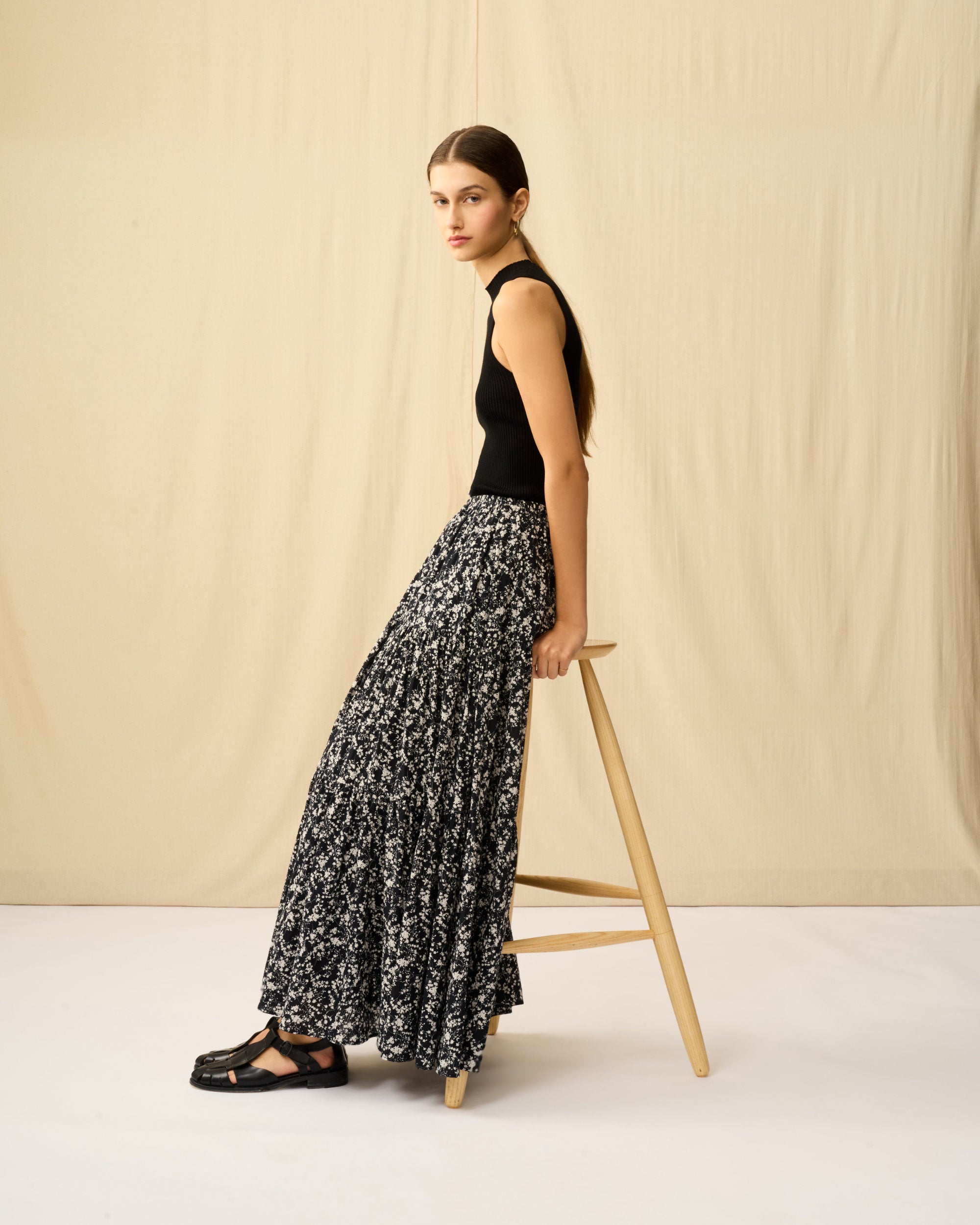 【予約】星明りのスカート Seersucker Shadow Play/Black