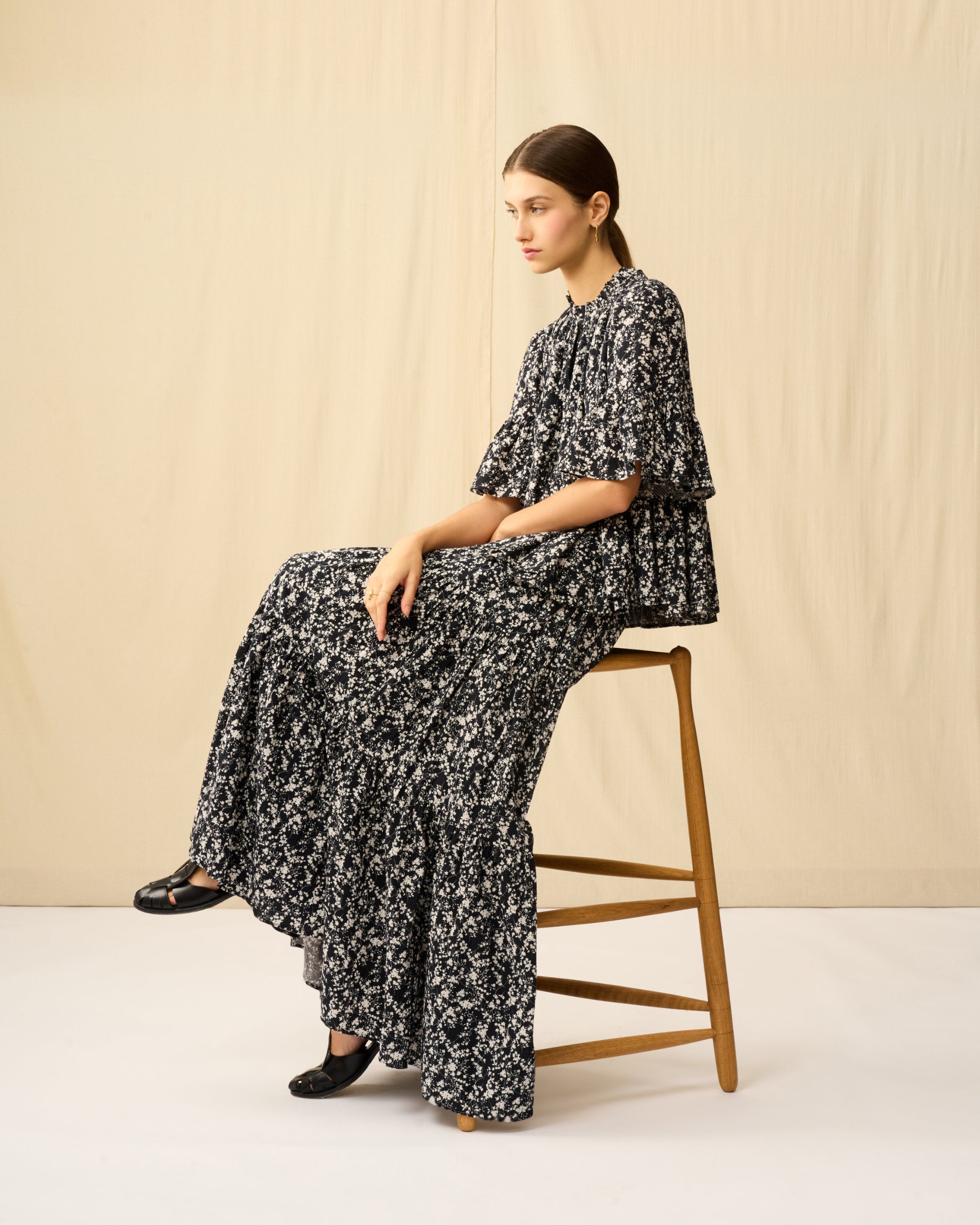 【予約】星明りのブラウス Seersucker Shadow Play/Black