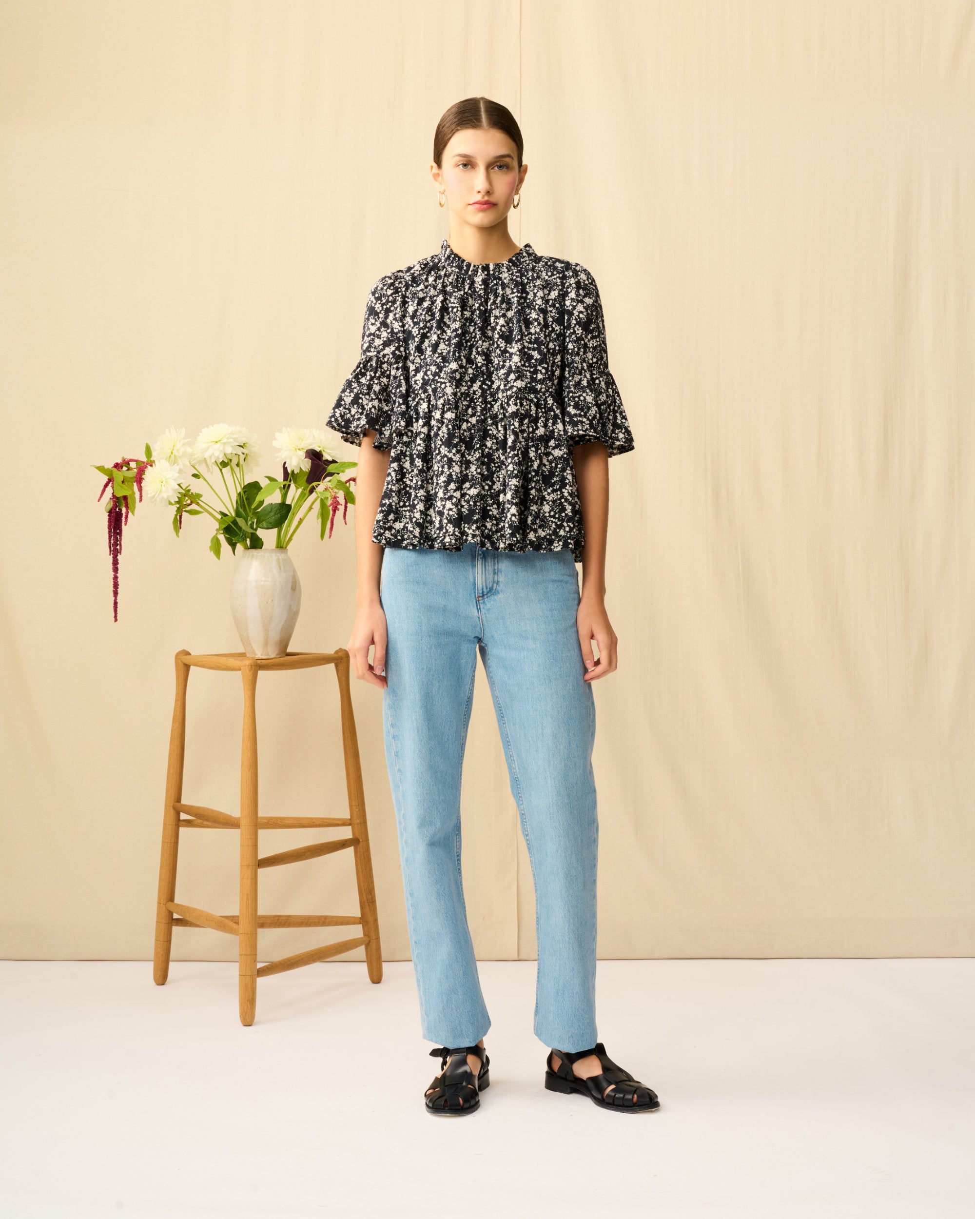 【予約】星明りのブラウス Seersucker Shadow Play/Black