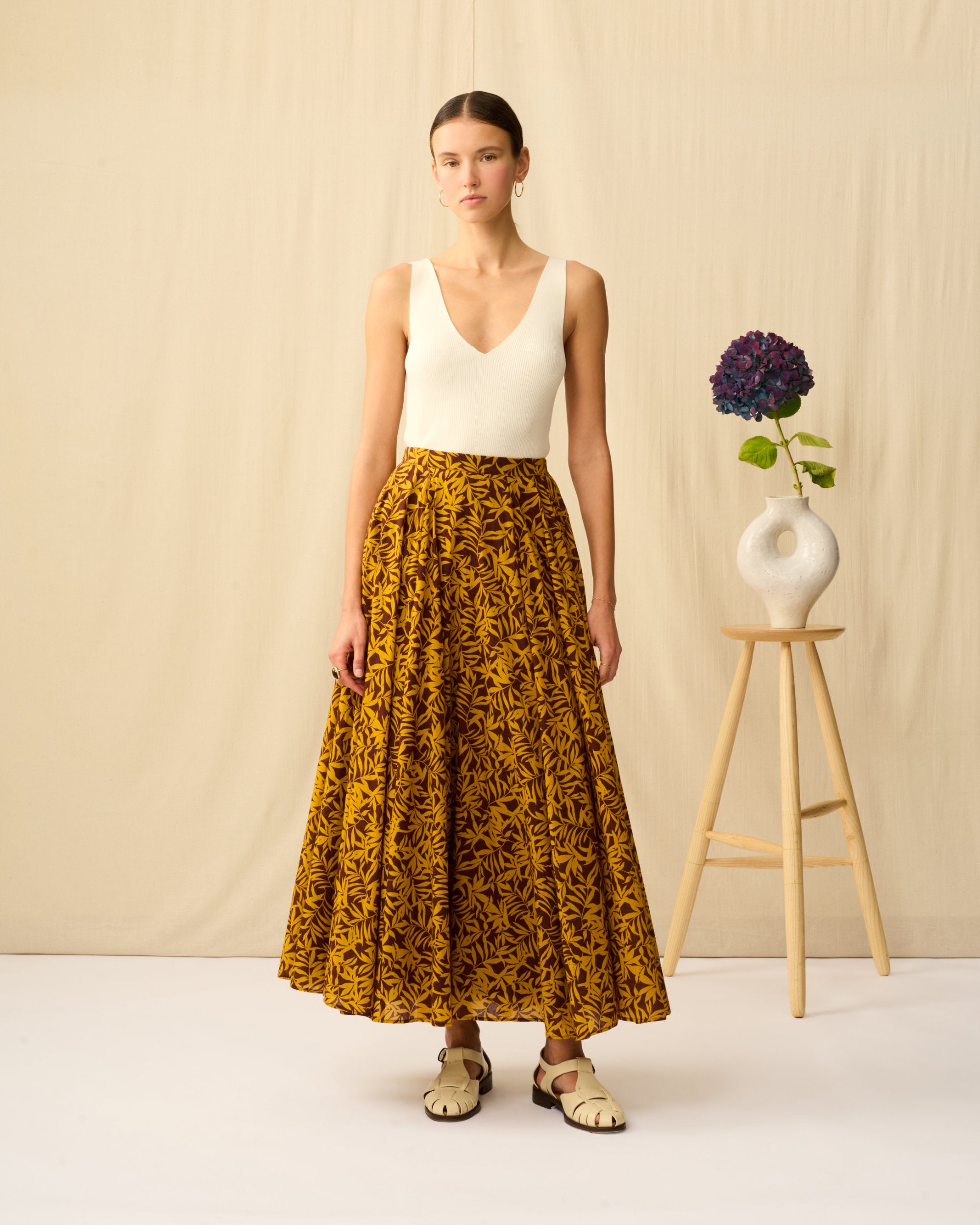 【予約】夜風のスカート Breezy Leaves/Brown