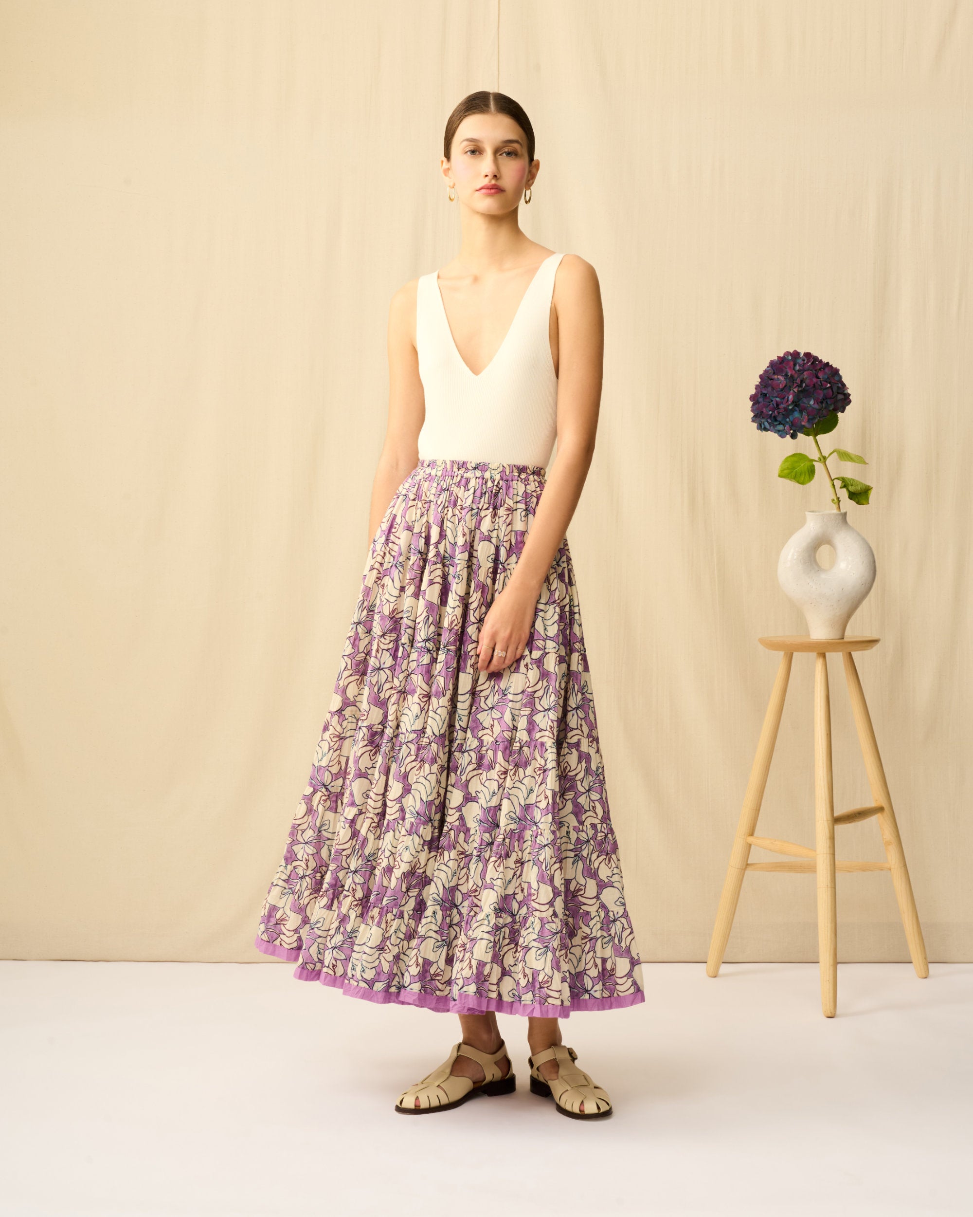 【予約】草原の虹のスカート Flower Poem/Purple