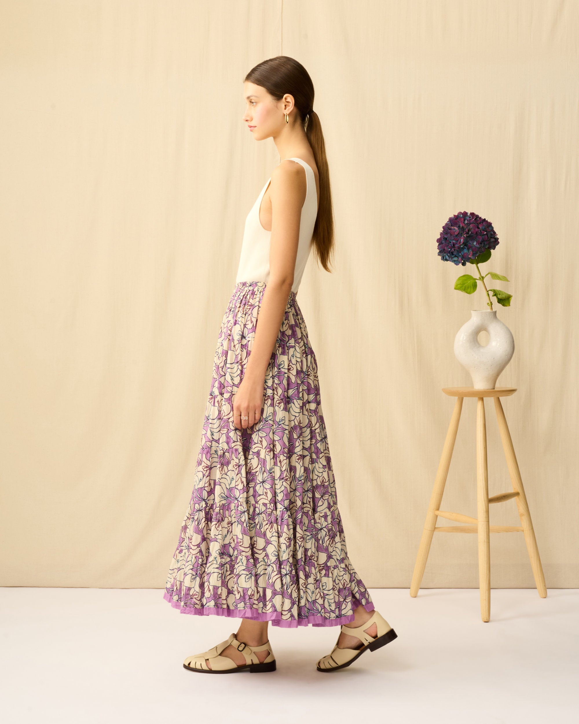 【予約】草原の虹のスカート Flower Poem/Purple