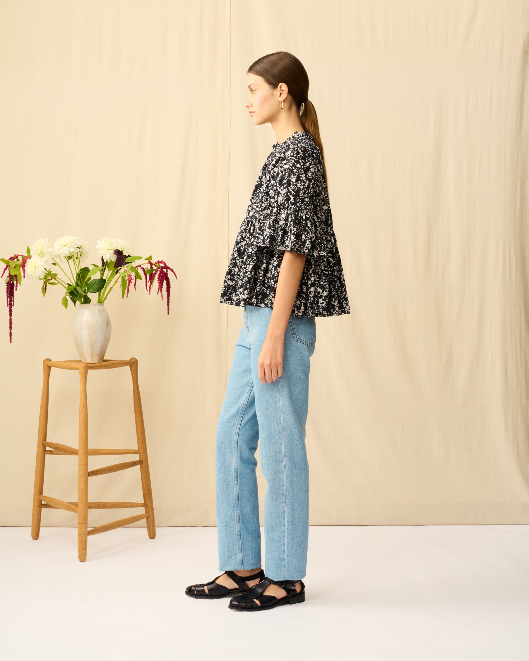 【予約】星明りのブラウス Seersucker Shadow Play/Black