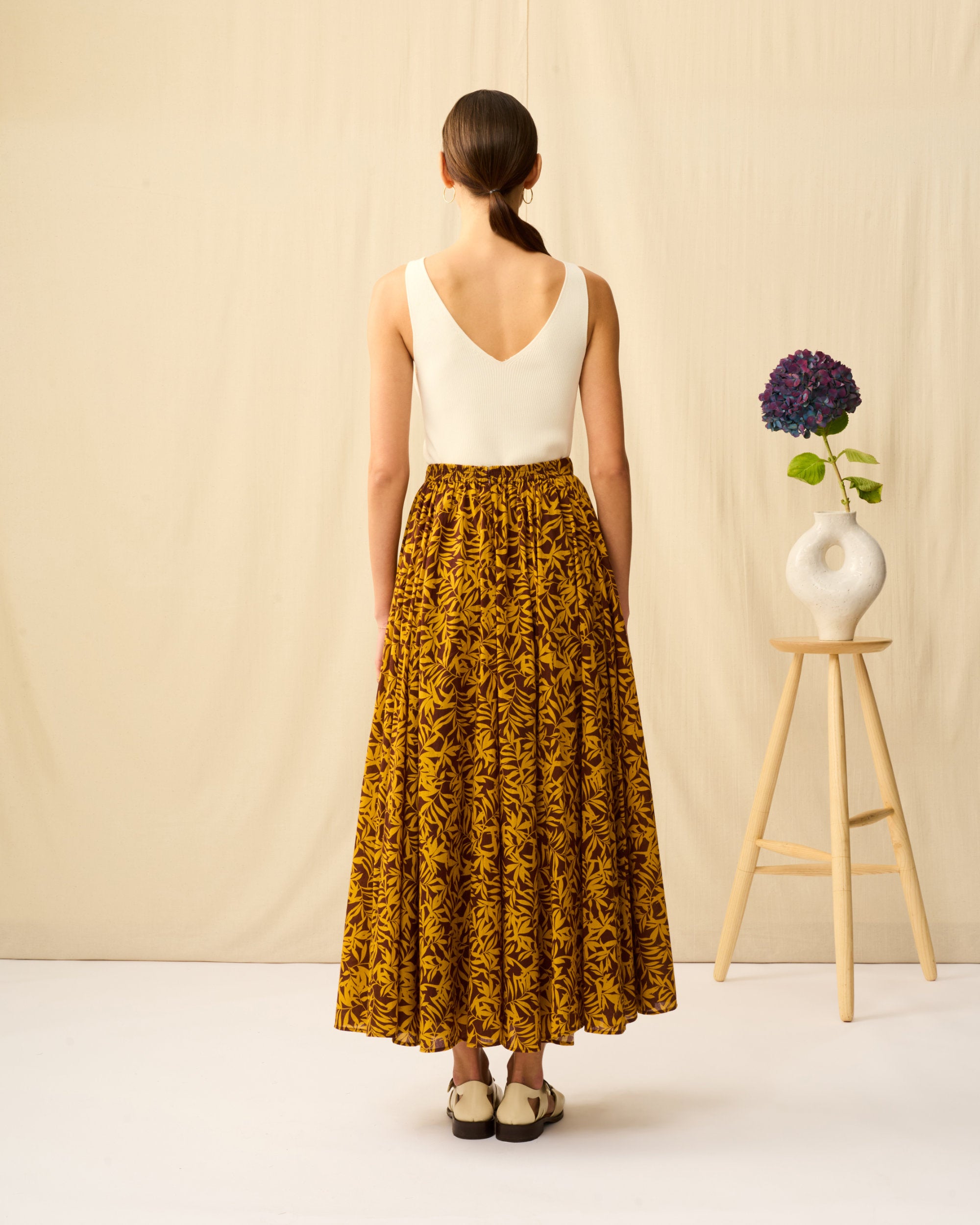 【予約】夜風のスカート Breezy Leaves/Brown