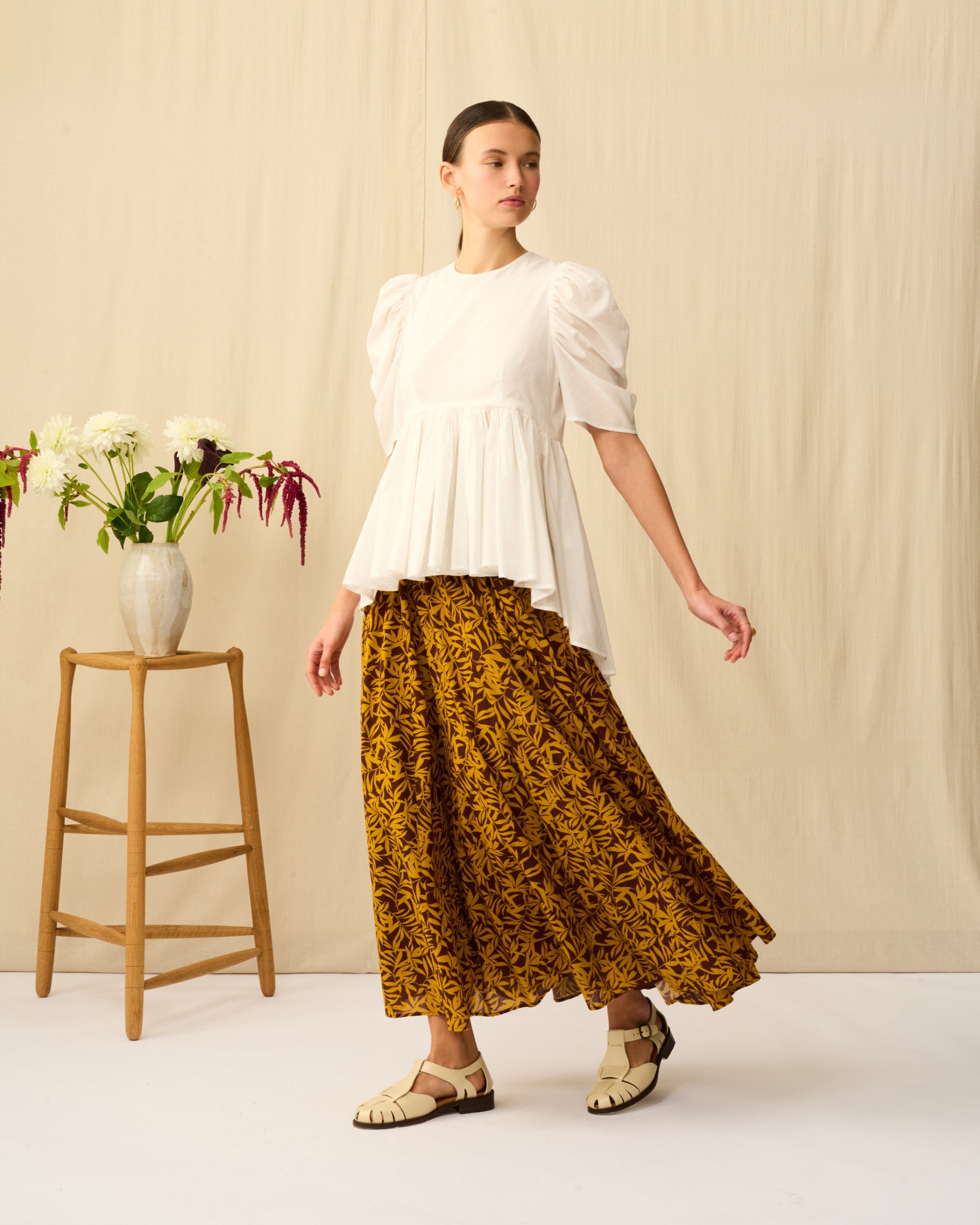 【予約】夜風のスカート Breezy Leaves/Brown