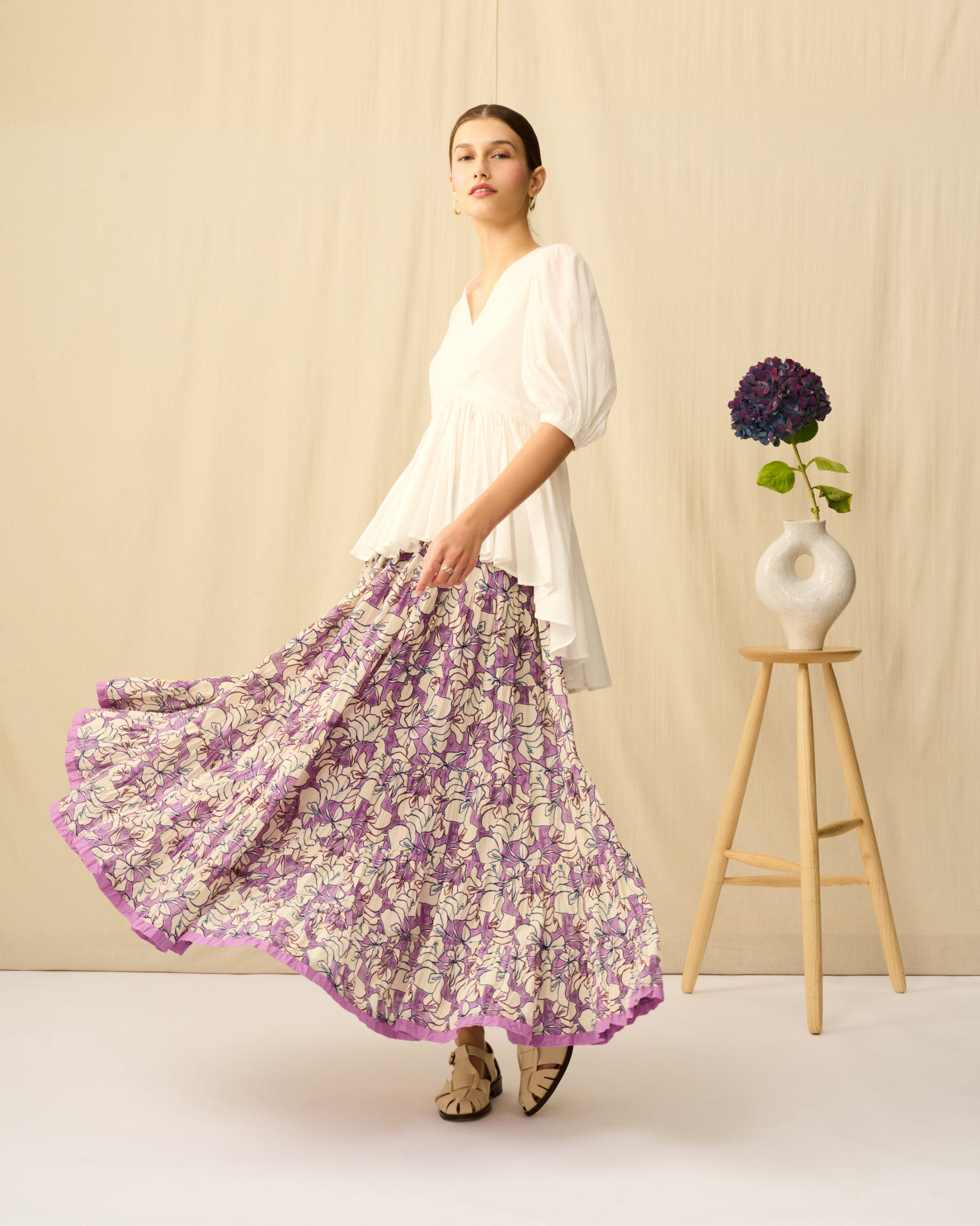 【予約】草原の虹のスカート Flower Poem/Purple