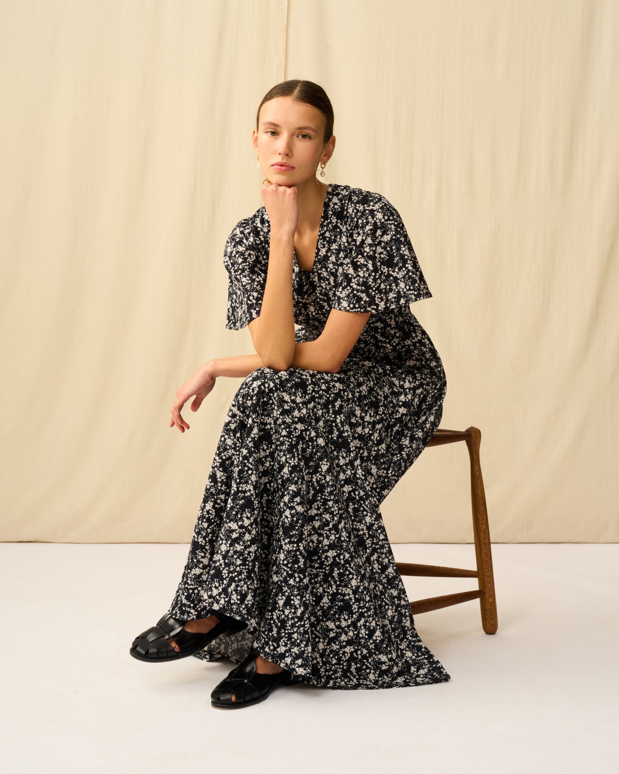 【予約】せせらぎのドレス Seersucker Shadow Play/Black