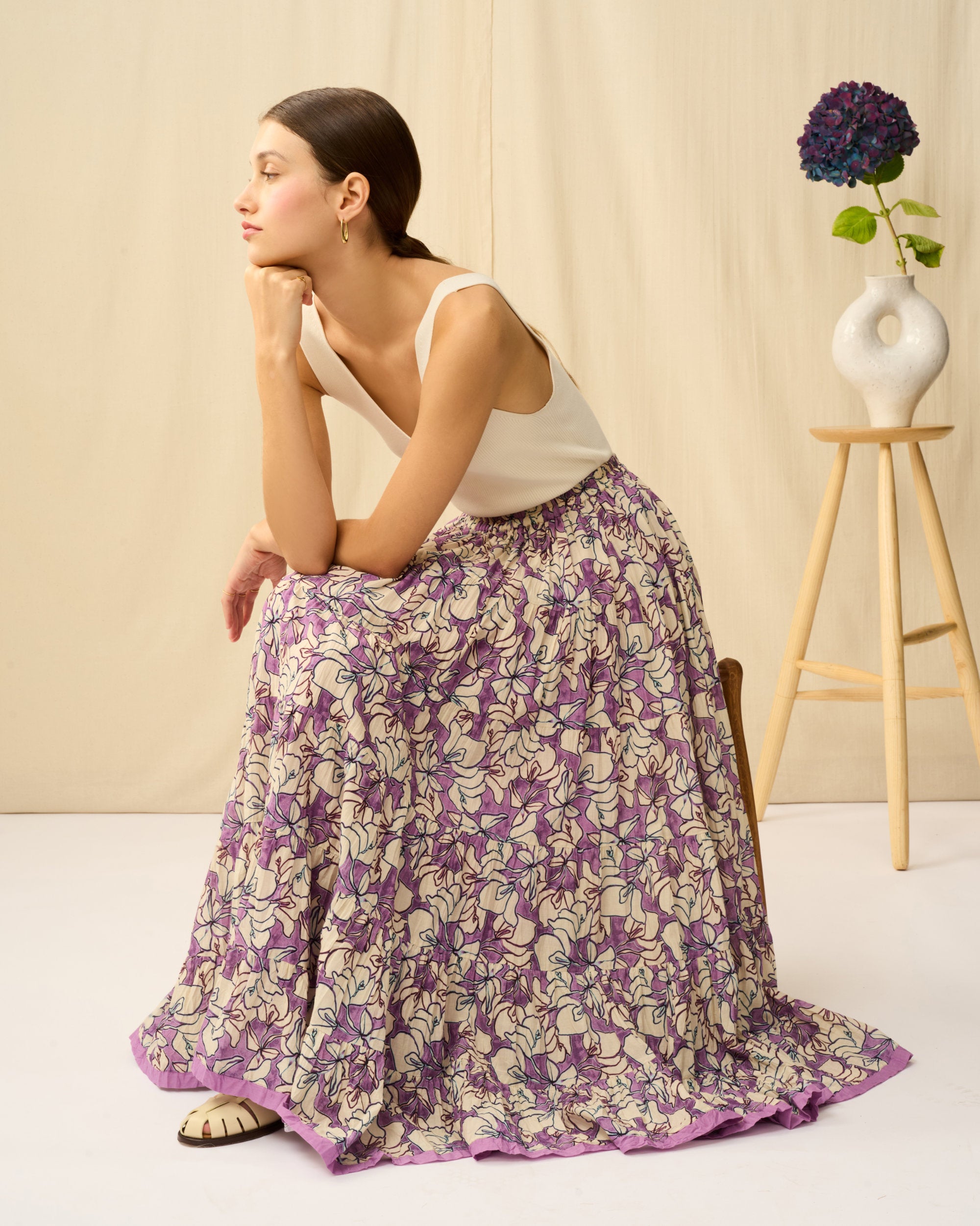 【予約】草原の虹のスカート Flower Poem/Purple