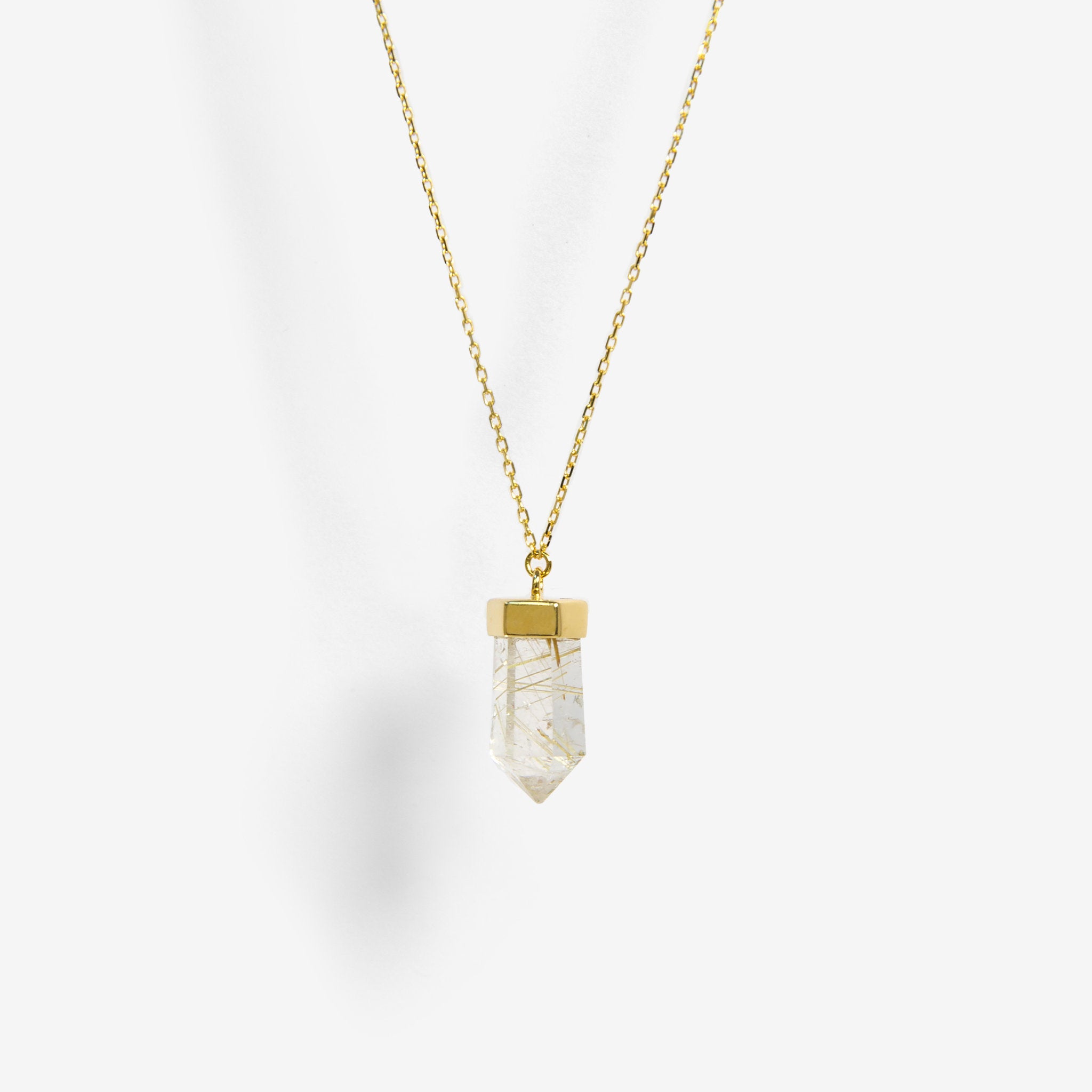 【オンライン限定】Gold Wand ネックレス ゴールドルチルクォーツ スモールレクタングルチェーン 45cm【K18YG】