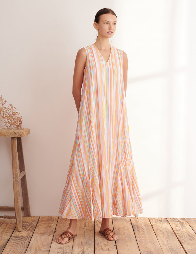 マリハ ワンピース 夏の月影のドレス Rainbow Stripes/White